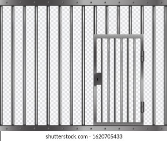 Jail Lattice With Door In Prison. Isolated Jail Metallic Bars Frame With Lock. Vector 3d Illustration.