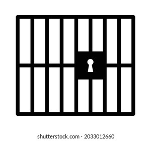 Jail or prison with bars and locked door line art vector icon for games and apps