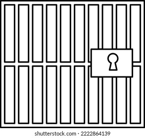 Jail or prison with bars and locked door line art vector icon for games and apps 