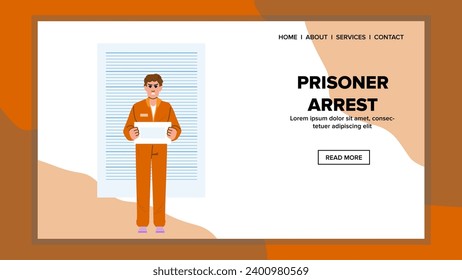 jail prisoner arrest vector. man police, person convict, thief bars jail prisoner arrest web flat cartoon illustration