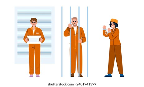 jail prisoner person  vector.  criminal crime, man punishment, justice cell jail prisoner person character. people flat cartoon illustration