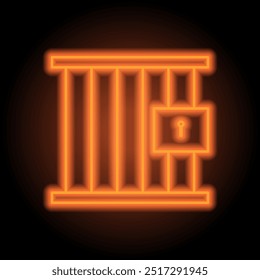 Jail simple icon. Flat design. Orange neon on black background.ai