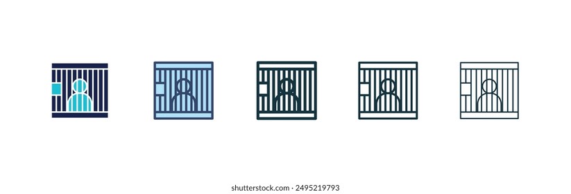 Jail vector icon set black filled and outlined style.