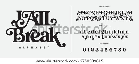 Jailbreak Bold Serif Display Font Alphabet Vector Featuring Unique Curly Swash And Vintage Decorative Typography Design