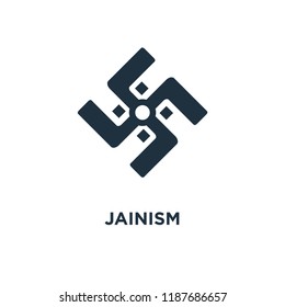 Jainism icon. Black filled vector illustration. Jainism symbol on white background. Can be used in web and mobile.