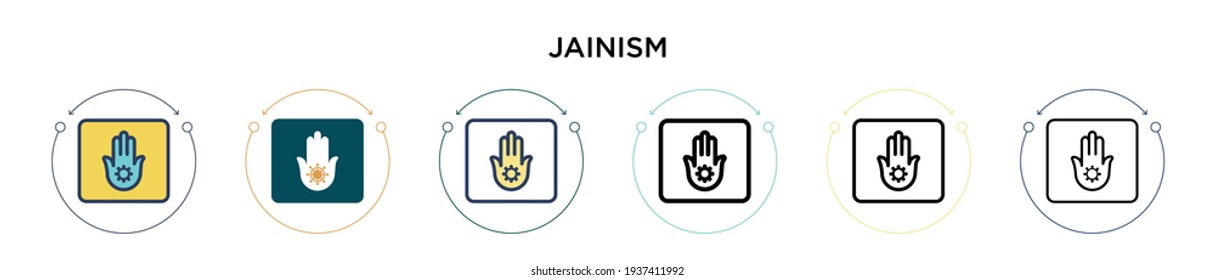 Jainism icon in filled, thin line, outline and stroke style. Vector illustration of two colored and black jainism vector icons designs can be used for mobile, ui, web