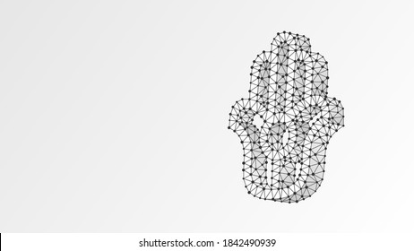 Jainism, Jain Dharma religion sign. Abstract, digital, wireframe, low poly mesh, vector white origami 3d illustration. Symbol of Ahimsa, aparigraha and asceticism. ancient Indian religion. Line dot