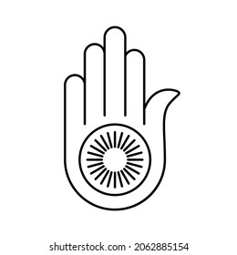 Lineares Symbol des Jainismus. Schwarzes religiöses Symbol des Jainismus oder Jain Dharma. Vektorgrafik. Ahimsa-Symbol