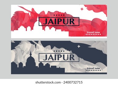 Jaipur city banner pack with abstract shapes of skyline, cityscape, landmark. India, Rajasthan vector horizontal illustration layout set for brochure, website, page, presentation, header, footer