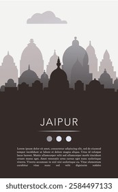 Jaipur city template for website, presentation, front page, invitation, publication sheet with skyline, landmarks. Vector India image layout, simple and grayscale