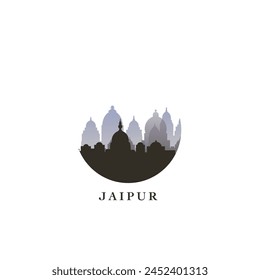 Jaipur cityscape, gradient vector badge, flat skyline logo, icon. India, Rajasthan state city round emblem idea with landmarks and building silhouettes. Isolated graphic