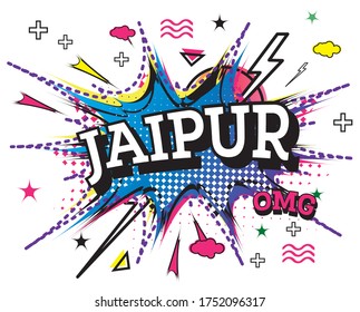 Jaipur Comic Text in Pop Art Style einzeln auf weißem Hintergrund. Vektorgrafik.