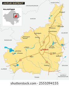 Mapa do distrito de Jaipur, cidade de Rajasthan, Índia