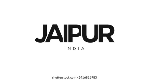 Jaipur in the India emblem for print and web. Design features geometric style, vector illustration with bold typography in modern font. Graphic slogan lettering isolated on white background.
