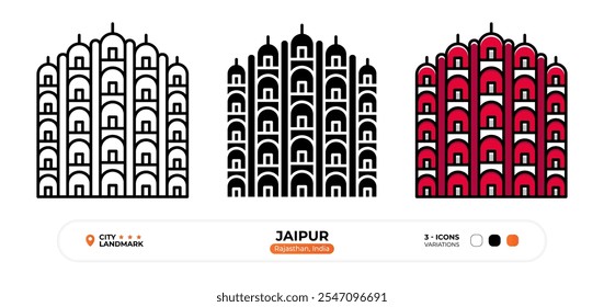 Jaipur Line Icon. Rajasthan India, Silhouette, Color Symbol, Editable Stroke.
