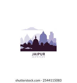 Jaipur logo with skyline, cityscape retro vector icon. India city horizon, facade, travel logotype