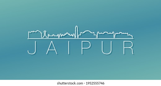 Jaipur, Rajasthan, India Skyline Linear Design. Flat City Illustration Minimal Clip Art. Background Gradient Travel Vector Icon.