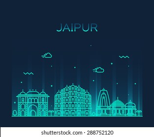 Jaipur skyline, detailed silhouette. Trendy vector illustration, linear style.