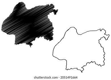 Jaisalmer district (Rajasthan State, Republic of India) map vector illustration, scribble sketch Jaisalmer map