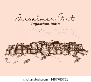 jaisalmer fort , jaisalmer, Rajasthan, india sketch vector or illustration