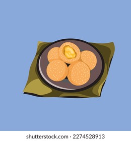 Jajanan Pasar Onde Onde Vector - Illustrator Cartoon Tradisional Food Editable