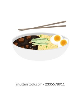 Jajangmyeon Vector Illustration Logo Ready To Serve With Chopsticks