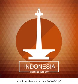 Jakarata Tower on abstract background. Indonesia Independence Day poster. Vector 17 August template Celebration Day Card illustration