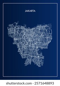 Jakarta administrative vector map in gradient blue. Tourist decorative street map.