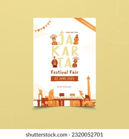 Jakarta anniversary festival fair illustration on poster template