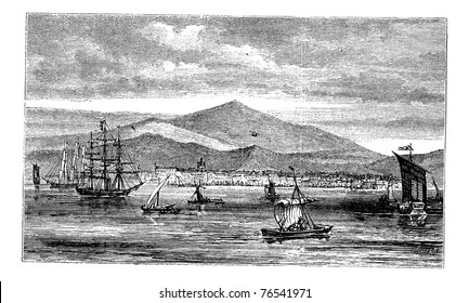 Jakarta (Batavia) in Indonesia, during the 1890s, vintage engraving. Old engraved illustration of Jakarta in the Java islands. Trousset Encyclopedia