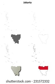 Jakarta blank outline map set