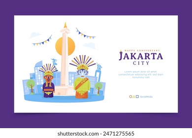 Jakarta city anniversary banner greeting card