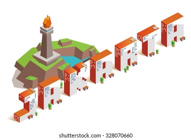 Jakarta city isometric text flat vector