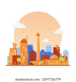 Jakarta city landmark skyline building vector illustration