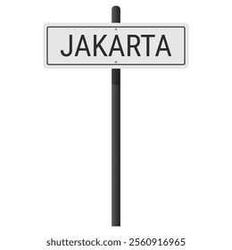 Jakarta city road sign on a black pole. Vector illustration isolated on white. EPS10