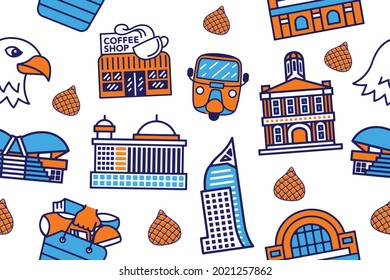 Jakarta City Seamless Pattern in flat design style