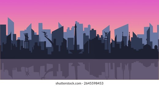 Silhueta da cidade de Jacarta. Jacarta na tarde. Indonesia Capital City, ilustração de design vetorial.