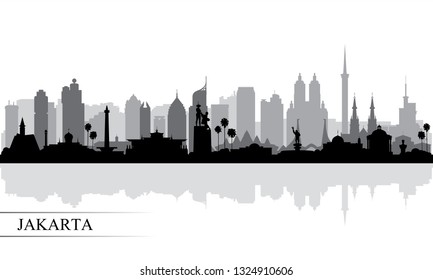 Jakarta city skyline silhouette background, vector illustration