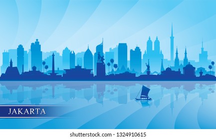 Jakarta city skyline silhouette background, vector illustration