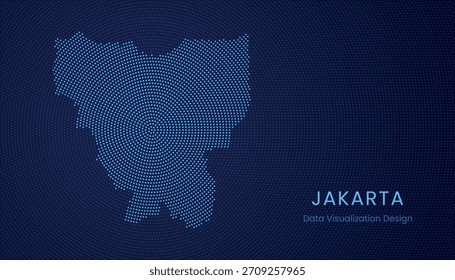 Jakarta Stadt stilisierte gepunktete Karte in modernen zirkularen Daten-Tech Visualisierung Konzept.