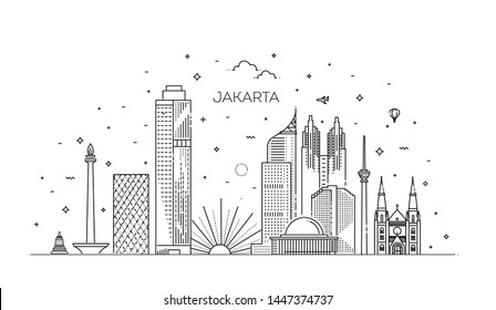 Jakarta Cityscape With Landmarks. Indonesia