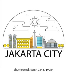 Jakarta detailed Skyline. Travel and tourism background. Vector background. line illustration. Line art style