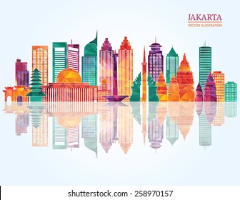 Jakarta detailed skyline. Vector illustration