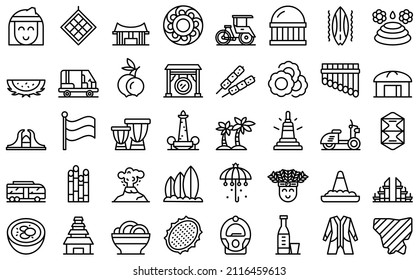 Jakarta icons set outline vector. Architecture building. Indonesia skyline