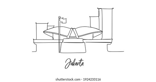 Jakarta Indoneisa landmark - continuous one line drawing