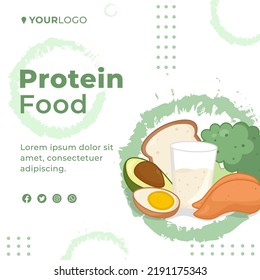 Jakarta, Indonesia - 18 August 2022: Flat design protein food social media post template