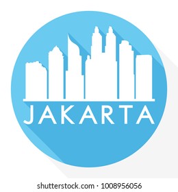 Jakarta Indonesia Asia Flat Icon Skyline Silhouette Design City Vector Art Famous Buildings.