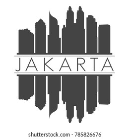 Jakarta Indonesia Asia Skyline Vector Art Mirror Silhouette Emblematic Buildings