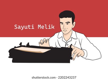 Jakarta, Indonesia: August 17, 1945: Sayuti Melik Typed The Text Of The Proclamation In Preparation For Indonesian Independence. Vector Illustration.