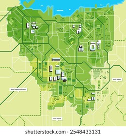 Jacarta indonésia capital mapa verde minimalista Moldura moderna estilizada Cityscape pôster metropolitano fresco abstrato